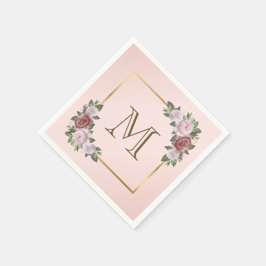 Blush roze gouden bloemen monogram bruiloft servet (Hoek)