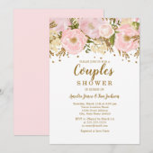  Blush Roze Gouden Bloemen Paren Douche Kaart (Voorkant / Achterkant)