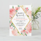 Blush roze gouden bloemen waterverf meisje baby br kaart (Staand voorkant)