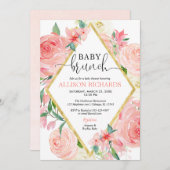 Blush roze gouden bloemen waterverf meisje baby br kaart (Voorkant / Achterkant)