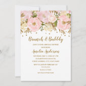  blush roze gouden bloemenbrunch en bubbels kaart (Voorkant)