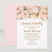 blush roze gouden bloemenbrunch en bubbels kaart (Voorkant / Achterkant)