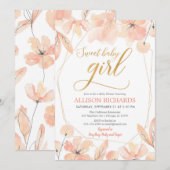Blush roze gouden bloemenmeisje baby shower kaart (Voorkant / Achterkant)