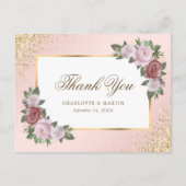Blush roze gouden Confetti bloemenbruiloft bedankt Briefkaart (Voorkant)