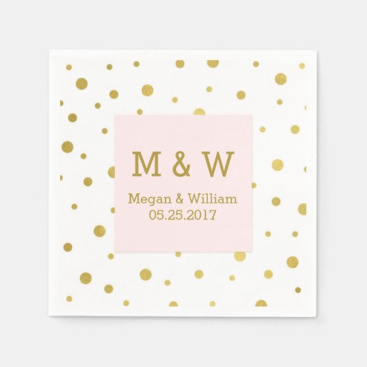 Blush roze gouden Confetti bruiloft monogram Servetten (Voorkant)