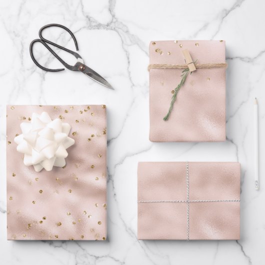 Blush Roze Gouden Confetti Inpakpapier Vel (Voorkant)