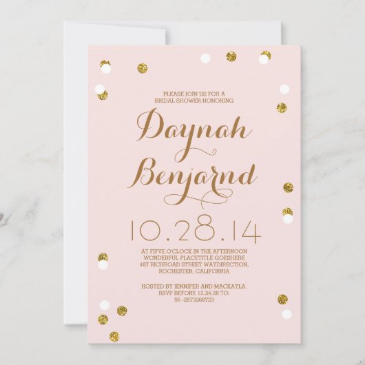 Blush roze & gouden confetti modern vrijgezellenfe kaart (Voorkant)