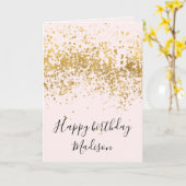 Blush roze gouden Confetti Stippen Verjaardag Kaart (Gele Bloem)