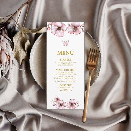 Blush Roze Gouden Flora Quinceañera Menu