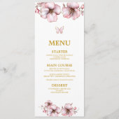 Blush Roze Gouden Flora Quinceañera Menu (Voorkant)