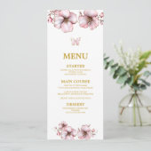 Blush Roze Gouden Flora Quinceañera Menu (Staand voorkant)