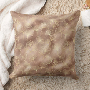 Blush Roze Gouden Ginkgo Bladeren Elegante Botanis Kussen