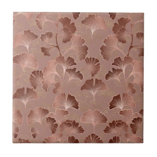 Blush Roze Gouden Ginkgo Bladeren Elegante Botanis Tegeltje