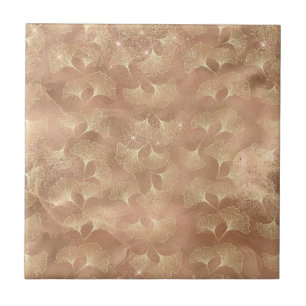 Blush Roze Gouden Ginkgo Bladeren Elegante Botanis Tegeltje