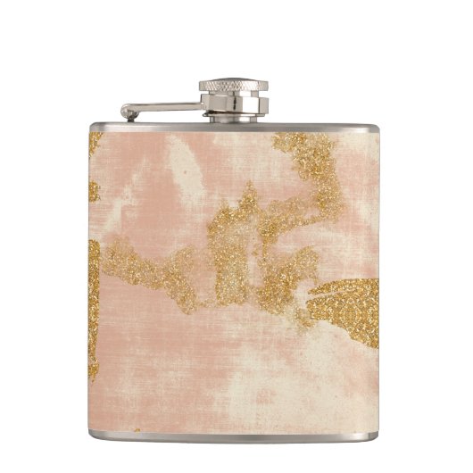 *~* Blush roze gouden glitter distressed golden Heupfles (Voorkant)