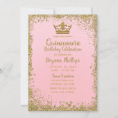 Blush Roze & Gouden Glitter Kroon Quinceañera 15 Kaart (Voorkant)