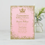 Blush Roze & Gouden Glitter Kroon Quinceañera 15 Kaart (Staand voorkant)