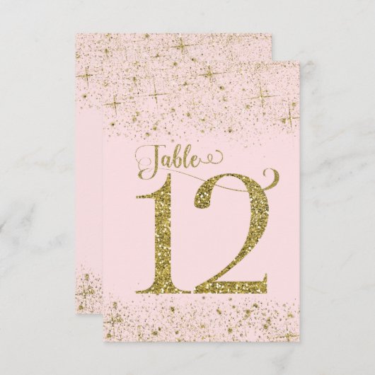 Blush Roze Gouden Glitter Tafel Nummers Nummer 12 Kaart (Voorkant / Achterkant)