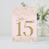 Blush Roze Gouden Glitter Tafel Nummers Nummer 15 Kaart (Staand voorkant)