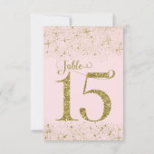 Blush Roze Gouden Glitter Tafel Nummers Nummer 15 Kaart (Achterkant)