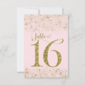 Blush Roze Gouden Glitter Tafel Nummers Nummer 16 Kaart (Voorkant)