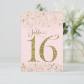 Blush Roze Gouden Glitter Tafel Nummers Nummer 16 Kaart (Staand voorkant)