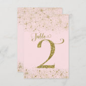 Blush Roze Gouden Glitter Tafel Nummers Nummer 2 Kaart (Voorkant / Achterkant)