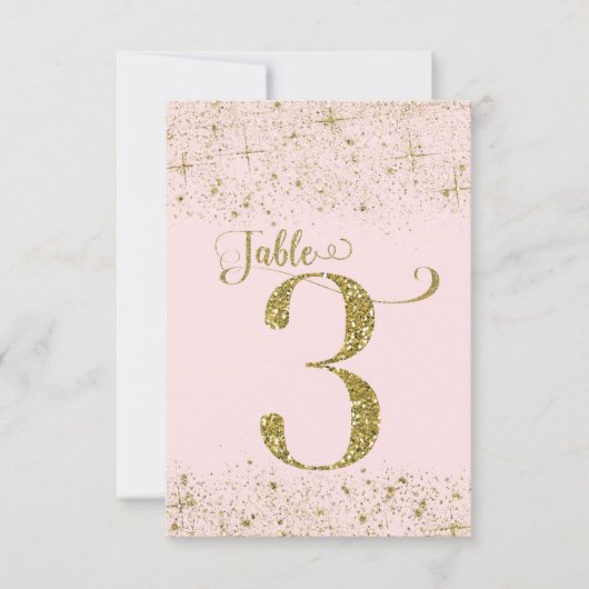 Blush Roze Gouden Glitter Tafelkaartjes Nummer 3 Kaart (Voorkant)