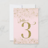 Blush Roze Gouden Glitter Tafelkaartjes Nummer 3 Kaart (Achterkant)
