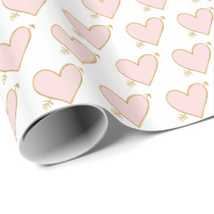Blush roze gouden harten met pijlen cadeaupapier