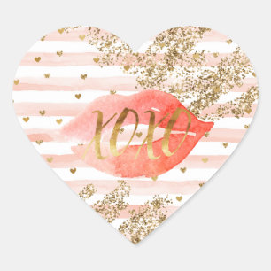 Blush roze gouden harten XOXO glitter lippen Hart Sticker