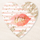 Blush roze gouden harten XOXO glitter lippen Kartonnen Onderzetters (Voorkant)