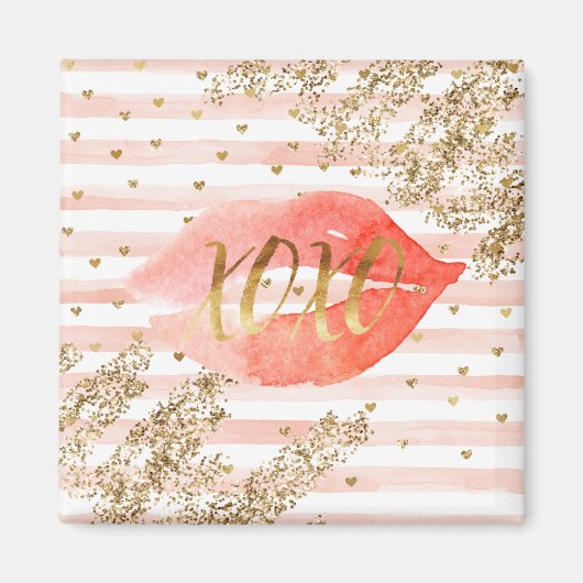 Blush roze gouden harten XOXO glitter lippen Magneet (Voorkant)