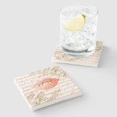 Blush roze gouden harten XOXO glitter lippen Stenen Onderzetter (Zijkant)