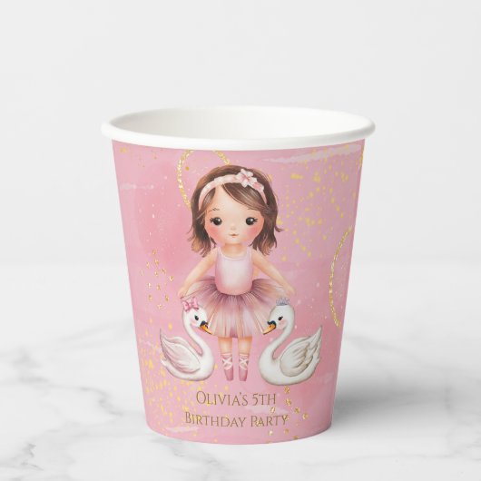 Blush Roze Gouden Inkt Ballerina 00e Verjaardagsfe Papieren Bekers (Voorkant)