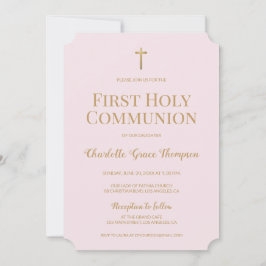 Blush roze gouden kruis meisje eerste heilige comm kaart