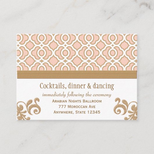 Blush roze gouden Marokkaanse receptie behuizing K Informatiekaartje (Voorkant)