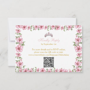 Blush Roze Gouden Mis Quince Bloemige Quinceañera RSVP Kaartje