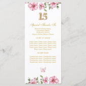 Blush Roze Gouden Mis Quince Quiñceanera Programmakaart (Achterkant)