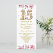 Blush Roze Gouden Mis Quince Quiñceanera Programmakaart (Staand voorkant)