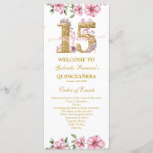 Blush Roze Gouden Mis Quince Quiñceanera Programmakaart (Voorkant)