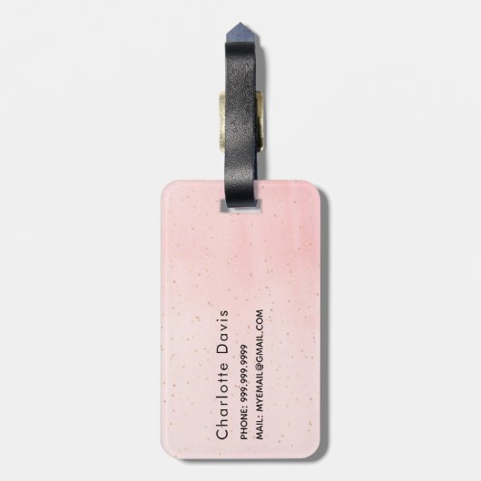 Blush roze gouden monogram naam elegante initialen bagagelabel (Achterkant verticaal)