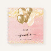 Blush roze gouden naam sparkles ballonnen notitieboek (Voorkant)