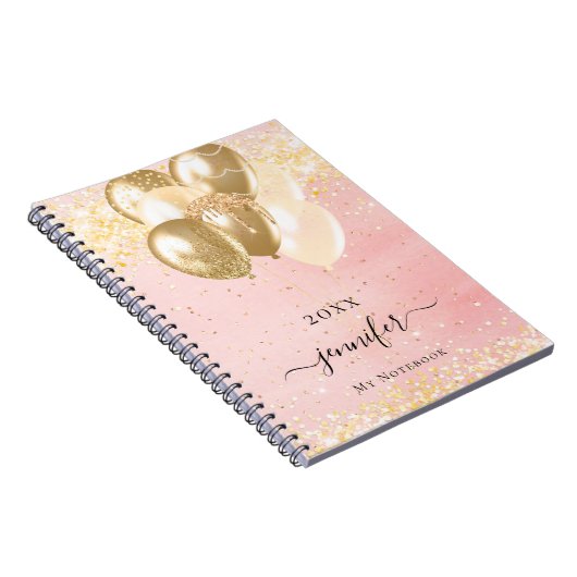 Blush roze gouden naam sparkles ballonnen notitieboek (Rechterzijde)