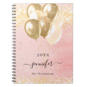 Blush roze gouden naam sparkles ballonnen notitieboek (Voorkant)