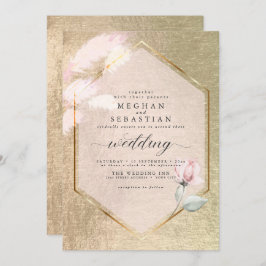 Blush Roze Gouden Pampas Gras Bloem Kaart