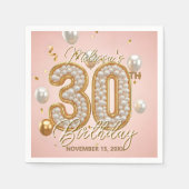 Blush roze gouden parel mozaïek 30e verjaardag servet (Voorkant)