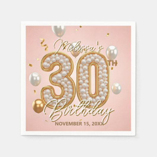Blush roze gouden parel mozaïek 30e verjaardag servet (Voorkant)