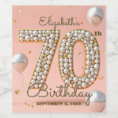 Blush roze gouden parel mozaïek 70e verjaardag wijn etiket (Enkel label)