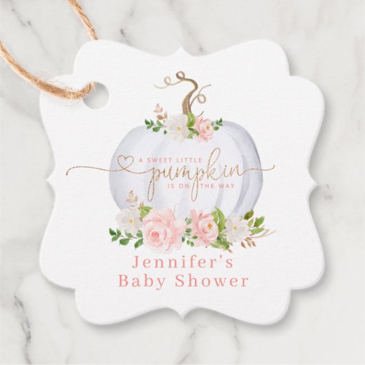 Blush roze gouden pompoen baby shower dank u bedankjes labels (Voorkant)